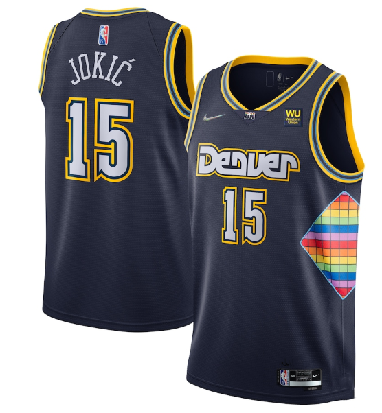 Men's Denver Nuggets #15 Nikola Jokic Navy 2021/22 City Edition 75th Anniversary Stitched Jersey Men's Denver Nuggets #15 Nikola Jokic Navy 2021/22 City Edition 75th Anniversary Stitched Jersey